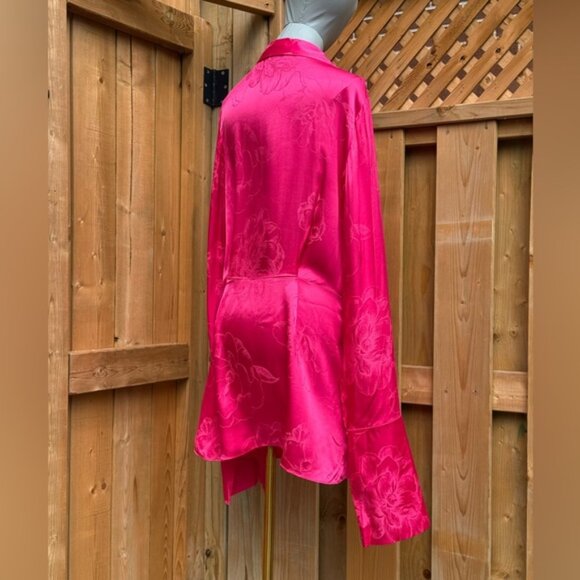 🆕 RAT & BOA 🧿 NWOT Paloma Pink Floral Satin Long Sleeve Mini Dress Sz XXL US12 - Picture 6 of 15